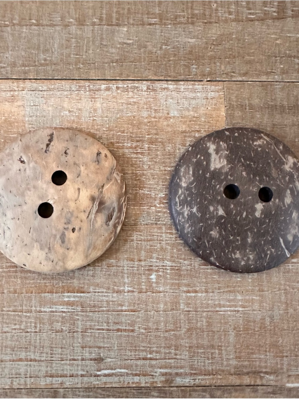 Pair of Oversized Wood Buttons Natural Brown & Dark Brown 2 Hole 2 inch Diameter
